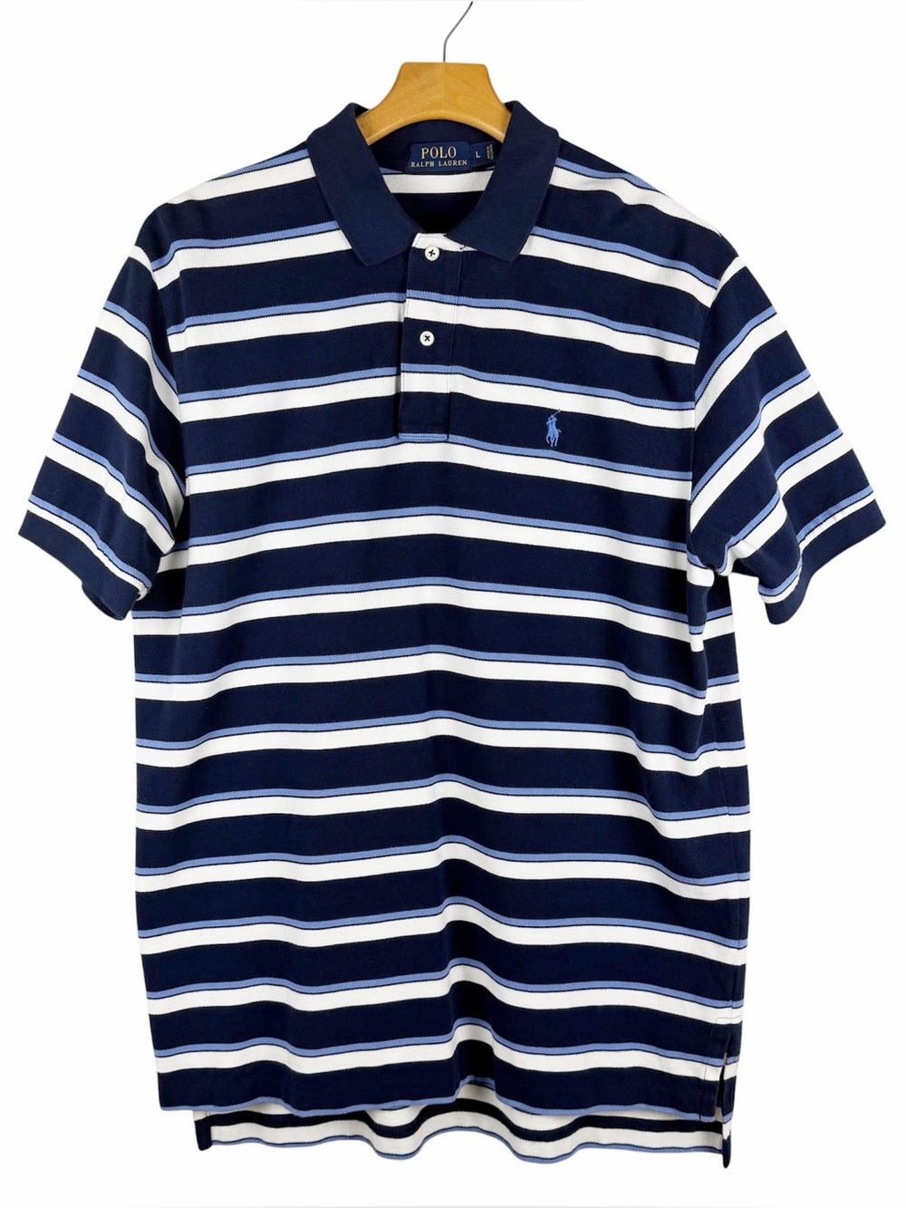 Polo Ralph Lauren Polo Shirt Navy Blue White Stripe Size Large